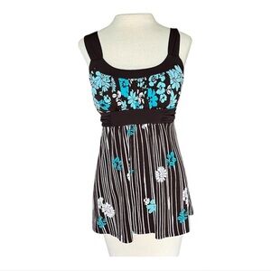 VINTAGE Y2K 2000s Women’s Chocolate Brown Blue Floral Babydoll Tank Top Sz S